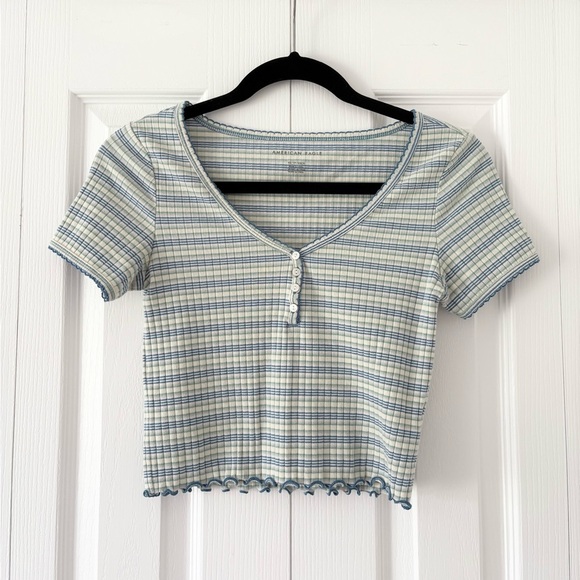 American Eagle Blue and Green Ribbed Shirt - Picture 1 of 4
